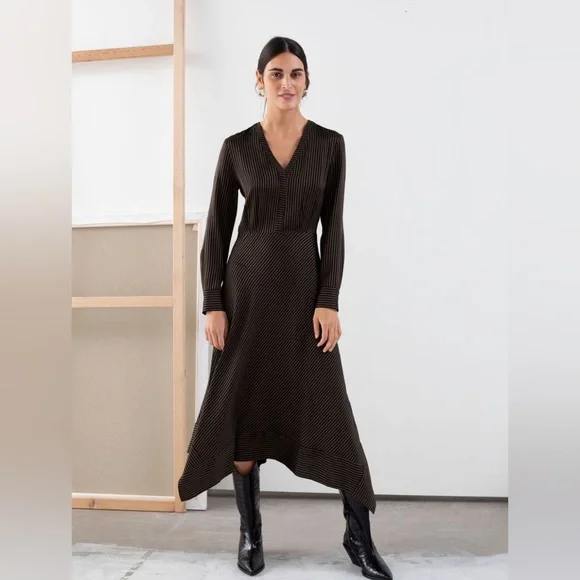 & Other Stories | Dresses | Striped Handkerchief Midi Dress Blackbrown Long Sleeve | Poshmark & Other Stories | Dresses | Striped Handkerchief Midi Dress Blackbrown Long Sleeve | Poshmark